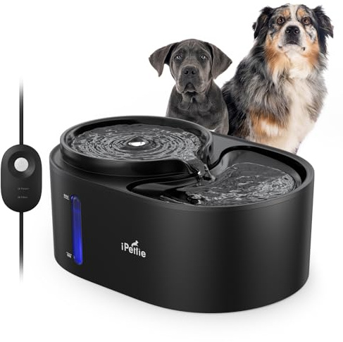 iPettie Waterfall Dog Water Fountain, Hygienic 5-Stage Filtered Water, 2 Heights to Drink from, Water Shortage Alert, Night Light with ON/Off Switch, Cat Water Fountain 203 OZ (1.6 GAL) 6 L