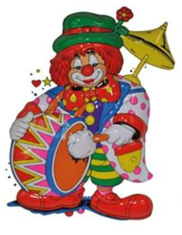 PARTY DISCOUNT NEU Wand-Deko Karnevals-Clown mit Trommel, ca. 60cm