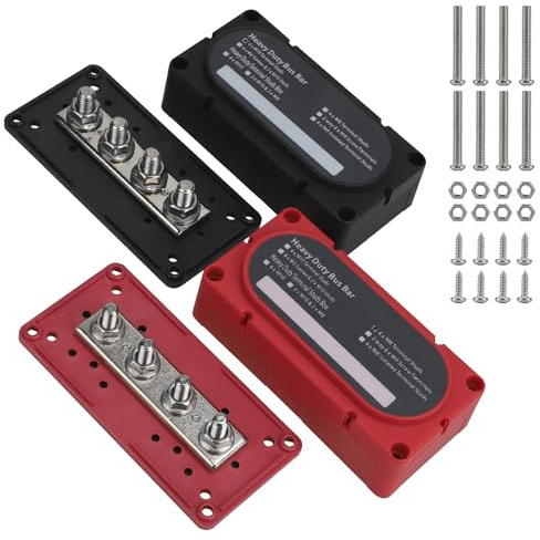 CPROSP 2er 300A Sammelschienenkasten, Busbar M8 300a, Stromverteilungsblock mit 4 x M8 Bolzen Terminal und Deckel Rot&Schwarz