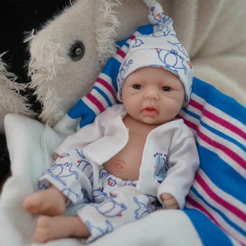 MYREBABY Reborn-Babypuppe, 17,8 cm, Silikon-Puppe, Junge Justin, realistische Babypuppe für Neugeborene, Silikon, Ganzkörper-Stressabbau