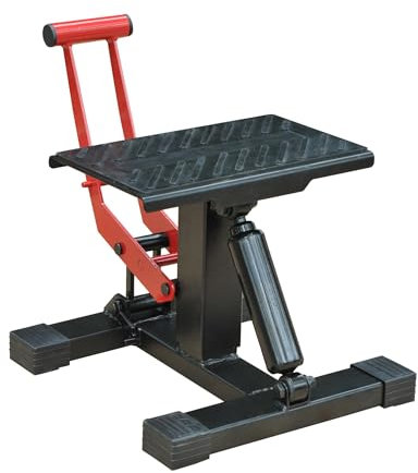 HOMCOM Cavalletto Alzamoto 150kg Max ad Altezza Regolabile per Officina e Garage, Cavalletto in Acciaio Zincato e Gomma con Manovella, 28x17.5x24.5-35.5 cm, Nero e Rosso