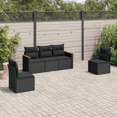 Homgoday Gartensofa-Set 5-teilig mit Kissen aus schwarzem Polyrattan, für den Außenbereich, Gartenmöbel-Set, Loungeset für den Garten, Outdoor-Sofas Type3258247