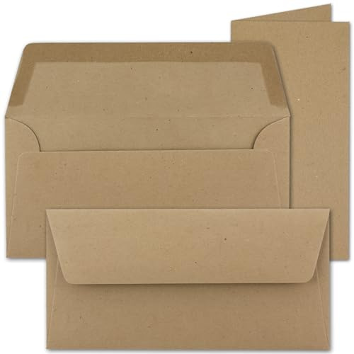 100x Faltkarten-Set mit Briefumschlägen in Kraftpapier Braun (Sandbraun) DIN Lang - Nassklebung - 21 x 10 cm - FarbenFroh by GUSTAV NEUSER