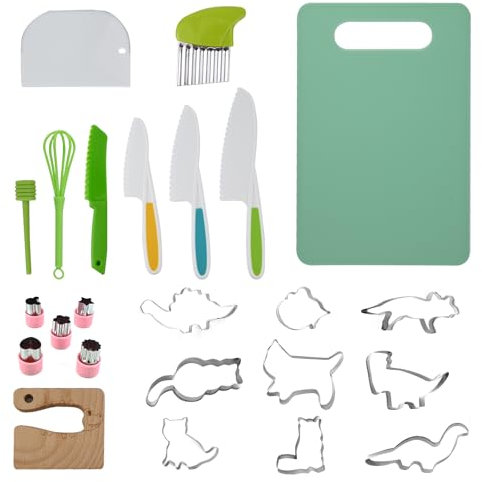 JRJRN Set Coltelli da Cucina in Plastica de 24 Pezzi, Set di Coltelli da Cucina per Bambini, Sicurezza Set di Coltello da Fruttas in Plastica con Taglieri per Verdure Frutta Torta