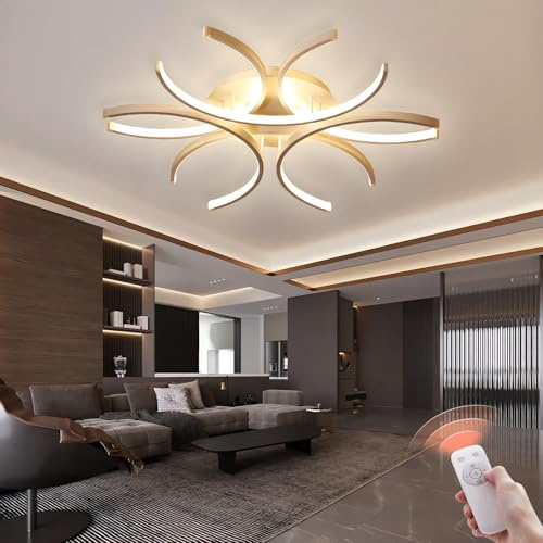 QYSMGS LED Deckenleuchte Modern, Heterotype Designer Lampe mit Fernbedienung, Dimmbar 0-100% Memory-Funktion, Deckenbeleuchtung in Gold 100cm für Wohnzimmer Schlafzimmer Esszimmer (Gold, 100cm)