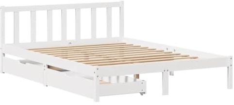 vidaXL Massivholzbett, Holzbett mit Schubladen, Bettgestell Bettrahmen mit Lattenrost, Bett Doppelbett für Schlafzimmer, Weiß 120x200cm Kiefer