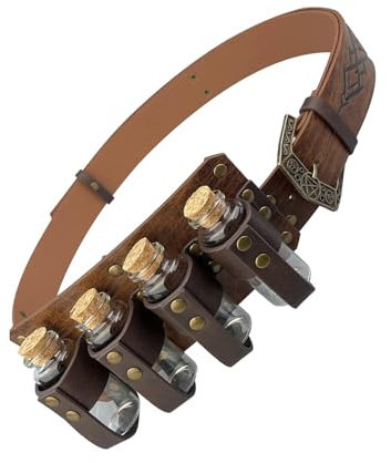 Kingke Vintage PU Ledergürtel Mit Alchemist Flaschentaschen Mittelalterlicher Mottoparty Alchemist Hüftgürtel Mit Prägemuster