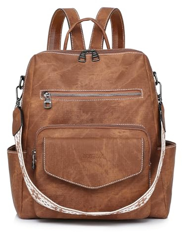 WYFJNX Backpack Purse for Women PU Leather Backpack Ladies Fashion Handbag Designer Shoulder Bag Small Travel Bag Brown