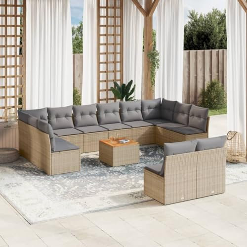 ShGaxin 13-TLG. Garten-Sofagarnitur mit Kissen Beige Poly Rattan, Lounge Gartenmöbel Set, Möbelsets, Balkon Möbel, Gartenlounge, Gartensofa - 3256227
