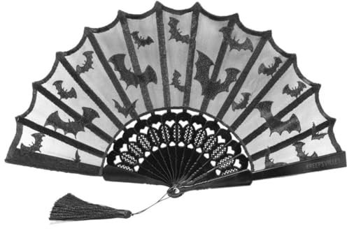 Kreepsville 666 Handfächer – Gothic-Fledermausspitze, Faltbarer Fächer für gruseligen Glamour