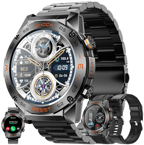 ZPIMY 1,46 AMOLED Smartwatch Uomo Chiamata Bluetooth e Risposta Vivavoce Smart Watch Orologio Fitness Intelligente con Cardiofrequenzimetro Pressione Sanguigna SpO2 Smartwatch per Android iOS (Nero)