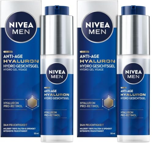 NIVEA MEN Anti-Age Hyaluron Hydro Gesichtsgel, Gesichtspflege für Männer mit Hyaluron und Pro-Retinol, schnell einziehendes Gel für 24h intensive Feuchtigkeit und sichtbare Faltenmilderung (50 ml)