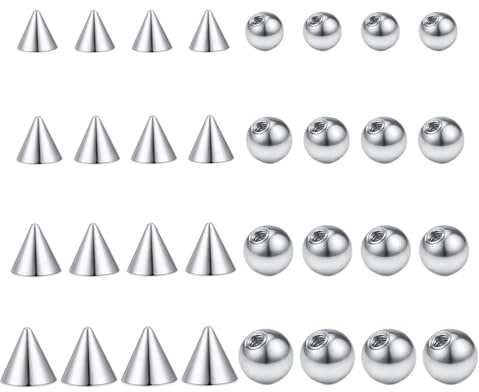 Gojewen 32pcs Pointes de Piercing Boule 1,2mm Argent Boule de rechange Perle Boule à visser 3/4/5/6mm Pointes pour Piercing Lèvre Sourcils Septum Hélix