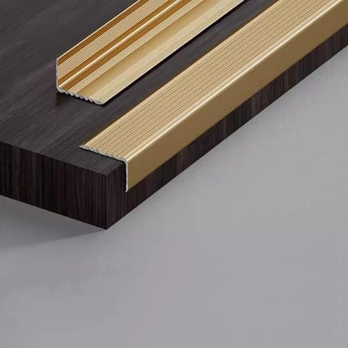 WJYWX Rifinitura del Bordo della Scala, 3 Pezzi*0,9m in Lega di Alluminio A Forma di L, Antiscivolo E Impermeabile per Scale in Legno, Marmo O Piastrelle per Interni Ed Esterni(Gold,100mmx30mmx0.9m)