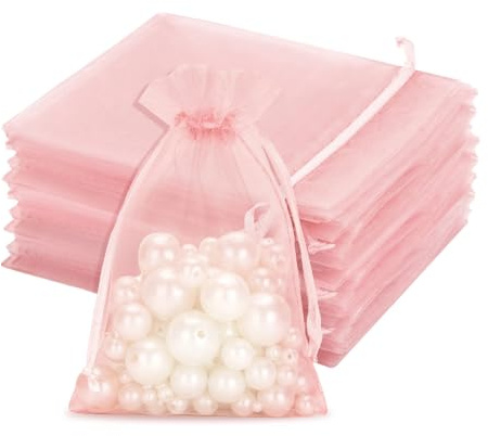 jijAcraft Babyrosa Organzasäckchen 10x15cm: Geschenksäckchen mit Zugban Transparent Schmucksäckchen 50 Stück Organza Beutel Hochzeit zum Befüllen Geschenk Bonbon