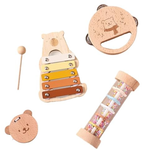 Baby Musikinstrumente, Montessori-Musikinstrument für Kinder, Percussion Instrumente Set mit Xylophon Trommel, Percussion Musikspielzeug Stimme Erleuchtung Lernspielzeug Schlagzeugset Holzspielzeug