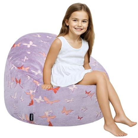 MeMoreCool Kids Bean Bag Chair, Toddler Sofa, 70x70x52cm, Purple Butterfly