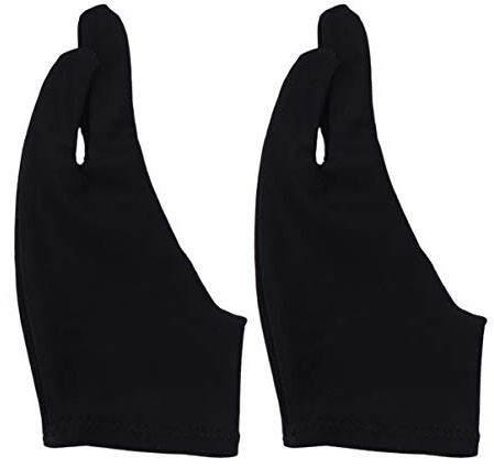 TOKIDNY Artist Two Finger Drawing Gloves 2pcs Black Curved Sketch Gloves for Digital and Traditional Art Size l Anti-Stain Suitable for Painting and Sketching