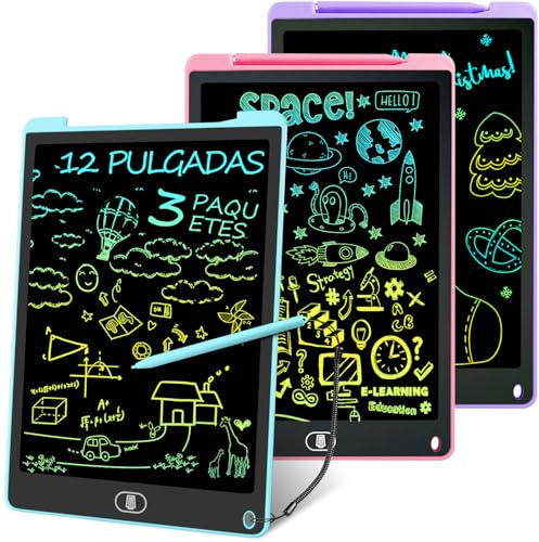 3 Packs Tableta Escritura LCD, Electight Tablet Escritura Pantalla Infantil | con Borrable y Bloqueo Función, Juguetes Educativo Niños para Niñas y Niños de 3-12 Años, 12 Pulgadas, Azul+Rosa+Morado