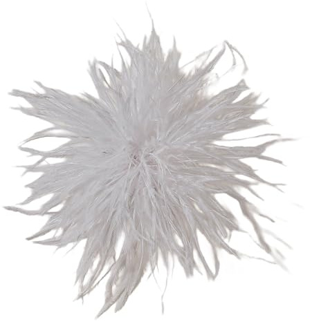 Aniyan Damen Federbrosche 8-10 cm – Natürliche Straußenfeder Ansteckbrosche, Handgemachte Feder Blume Brosche für Hochzeit, Party, Kostüm, Hut & Kleid Accessoire, Weiß