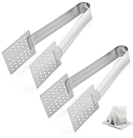 Tea Bag Squeezer Tongs - ShiningUU 2PCS Cooking Tongs | 14cm Stainless Steel Kitchen Tongs for Mess-Free Tea Extraction | Salad Tongs for Ice Cubes, Sugar, Lemon (Silver)​