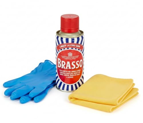 Fusion Finds Brasso Metal Polish & Stainless Steel Cleaner Kit: 175ml Liquid with Cloths & Gloves - Gold Jewelry Restorer, Chrome Luster, Brass Polish & Metal Cleaner