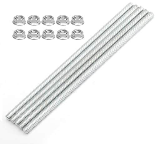 ZRUEWOT Lot de 5 tiges filetées M8 × 200 mm en acier inoxydable avec 10 écrous à bride, tiges filetées DIN 975 pour la fabrication industrielle, le montage de meubles et les travaux d'atelier