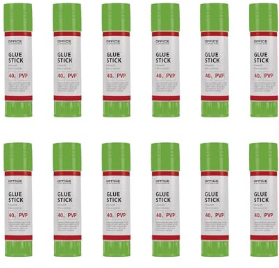 OFFICE PRODUCTS Lot de 12 bâtons de colle d'origine 40 g blanc/Colle adaptée aux enfants pour les arts et les travaux manuels/PVA/sans solvant soluble dans l'eau/pour fournitures scolaires et