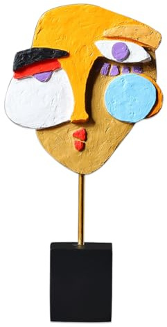 Fuwraixis Statue d'art Abstrait, Visage Humain coloré Figurine Sculpture, Grands Yeux Décoration intérieure, Artisanat Moderne en résine, Décoration de Bureau, Cadeau de Collection, Hauteur 25 cm