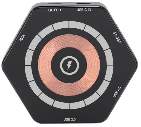 Dpofirs Hub USB3.0 Tipo C Estación de Acoplamiento USB3.0 Multipuerto Eficiente con Carga Inalámbrica para Uso en el Hogar y la Oficina Material de Aleación de Aluminio