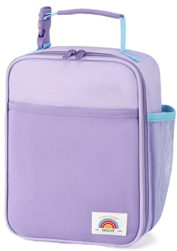 VASCHY Kids Lunch Box Bag Insulated Reusable Bento Cooler for Toddlers Girls, Snack Carrier with Hands-Free Clip in Lavender & Light Purple