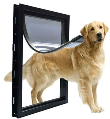 2-Wege-abschließbare Haustier-Hundetür mit magnetischer, mittelgroßer Hundeklappe, Katzentüren für Glasschiebetür/Wand/Holztür, wetterfest, selbstschließender Hundeeingang (Schwarz, XXL-64 x 44 x 5 cm