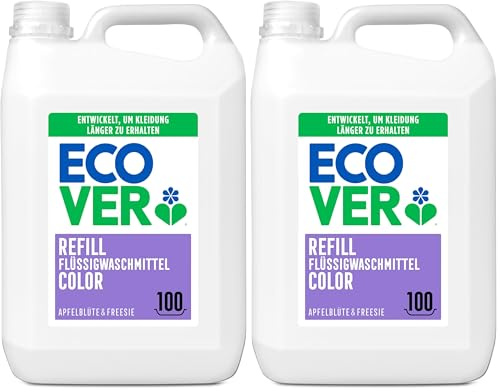 Ecover Waschmittel Color Nachfüllpack, flüssig, mit Apfelblüten- und Freesienduft, 100 Waschladungen, 1 x 5L (Packung mit 2)