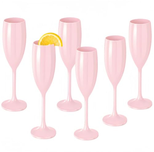 6 Pack 180ml Pink Champagne Flutes Prosecco Flutes Wine Glasses, Reusable | PP Champagne Flutes Glass 180ml Premium Unbreakable, Perfect for Weddings, Celebrations, Family arties, Camping