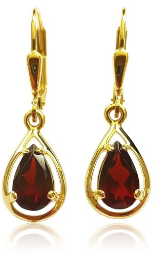 Ohrringe Gold 333 Granat Ohrhänger Hänger 8 Karat Gelbgold Granatohrringe