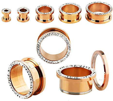 Flesh Tunnel Rosegold Chirurgenstahl 2er Set Piercing Ohrdehner Ohrplug Glitzer 8mm