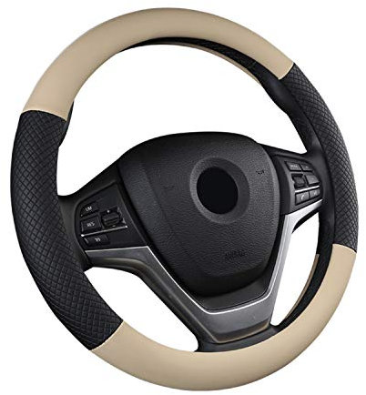 SFONIA Cubierta del Volante Fundas para Volante de Cuero Artificial Universal 37-38cm / 15 Antideslizante Transpirable Durable (Beige)