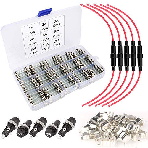 Gebildet 126pcs 6x30mm Fusible de Tubo de Vidrio de Rápido Soplo + 5pcs AGC InlineTipo de Tornillo Portafusibles con 16 AWG Alambre + 5pcs Panel de Montaje Portafusibles +30pcs Asiento Fusible