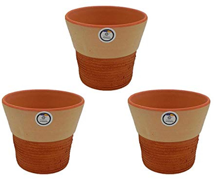 CERÁMICA RAMBLEÑA | Macetas de Barro Rojo | Macetas Decorativas | Macetas de cerámica | Macetas Exterior | Rústica-Rayada | Decoración 100% Hecho a Mano | 17x17x14 cm (Conjunto 3 Unidades)