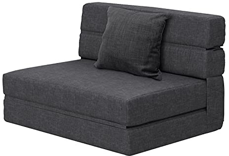 ANONER Vikbar bäddsoffa minnesskum med kudde futon sovstol gästsäng och utfällbar soffa, tvättbart överdrag dubbel storlek, mörkgrå