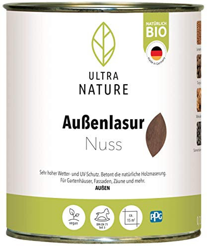 ULTRA NATURE Außen Lasur, 0,75L, Nuss, Vegan, Natürlich Bio, Lösemittelfrei, Holzschutzlasur