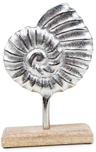 Logbuch-Verlag Deko Muschel aus Metall zum Hinstellen Silber maritim auf Holzsockel Badezimmer Geschenk 24 cm