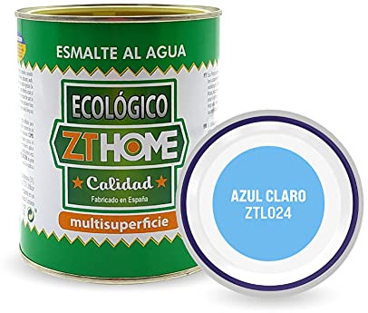 Pintura acrilica Ecológica al agua Barniz Mate madera, metal, radiadores, aluminio / Esmalte al agua / cunas, muebles, azulejos puertas exterior-interior 750ml (Azul Claro)