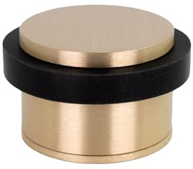 EVI Herrajes | Door Stop | 0.9 X 1.34 | Adhesive Dual Installation or Threaded Base | Satin Matt Brass Finish | Black Natural Silicone Rubber | Includes Screw + Fixing Plug | Mod. I-103-DUALMT