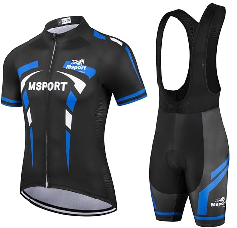 Msport Fahrradbekleidung Set – Komplettanzug Radtrikot + Trägerhose mit 5D-Gel-Polsterung Antistoß