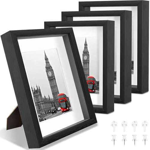 Heyxinda 11x14 Shadow Box Picture Frames 4 Pack, Wooden Display Cases with Linen Board, Use as 9x12 Frame with Mat or 11x14 without Mat, 1.0 Interior Depth for Flowers Memorabilia Collectibles, Black