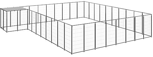 vidaXL Hundezwinger Schwarz 25,41m² Stahl Hundehütte Hundehaus Hundekäfig