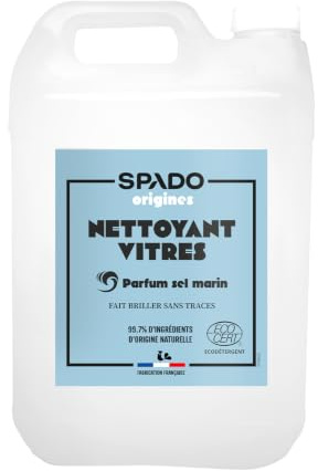 SPADO Origines - Nettoyant vitres -99,7% d’ingrédients d’origine naturelle - Au vinaigre blanc et à l'alcool de betterave - Parfum naturel sel marin - ECOCERT - 5L - Fabrication française