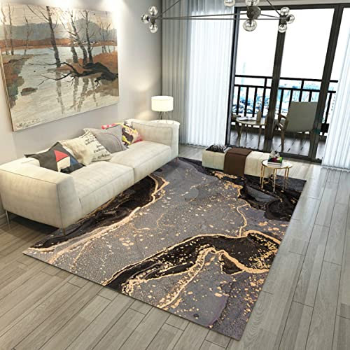 Schwarz Gold Marmor Teppich - Grün Ölgemälde Abstrakt Wohnzimmer Nordischen Stil 3D Junge Mädchen Schlafzimmer Stuhl Matte Balkon Carpet Korridor Rug (160x200 cm, Grau)