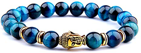 8 mm kungligt blått tigeröga armband män silverfärg Buddha huvud berlock armband kvinnor amulett Vinatge gul sten pärlor pulsera, kungsblå tiger-1,19 cm